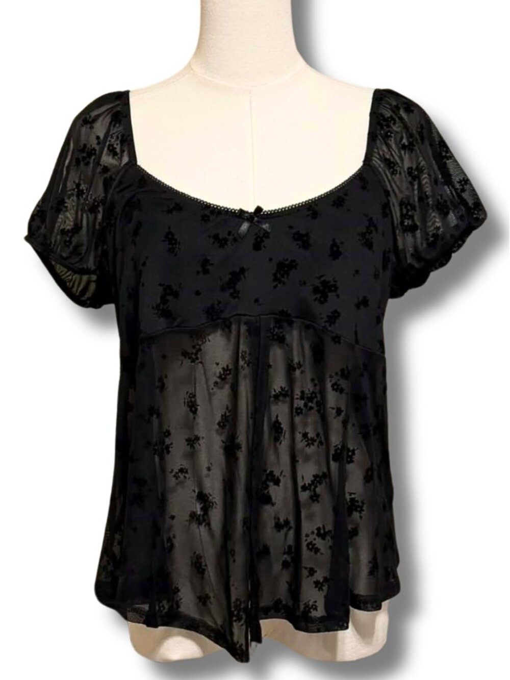Electric Behaviour Sheer Babydoll Top | Romantic Puff Sleeves | Size XL | NWT